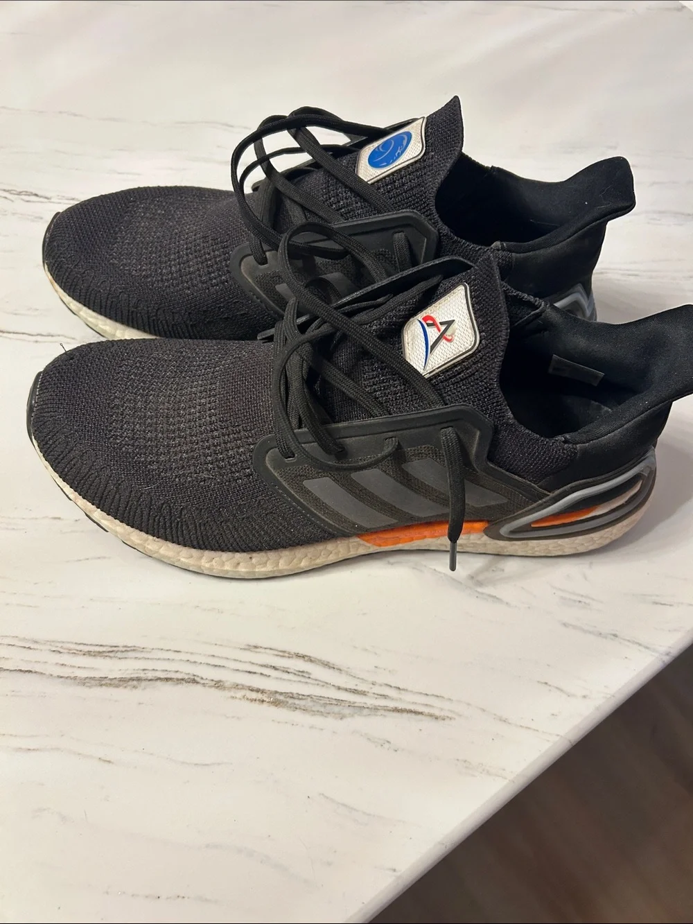 adidas Black Knit Running Shoes with Orange Accents